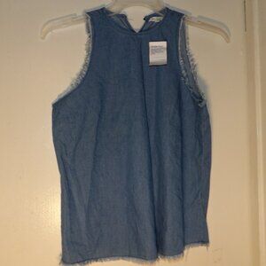 NWT From Ross Tea Rose Raw Hem Cotton Denim Lightweight Top Sz S